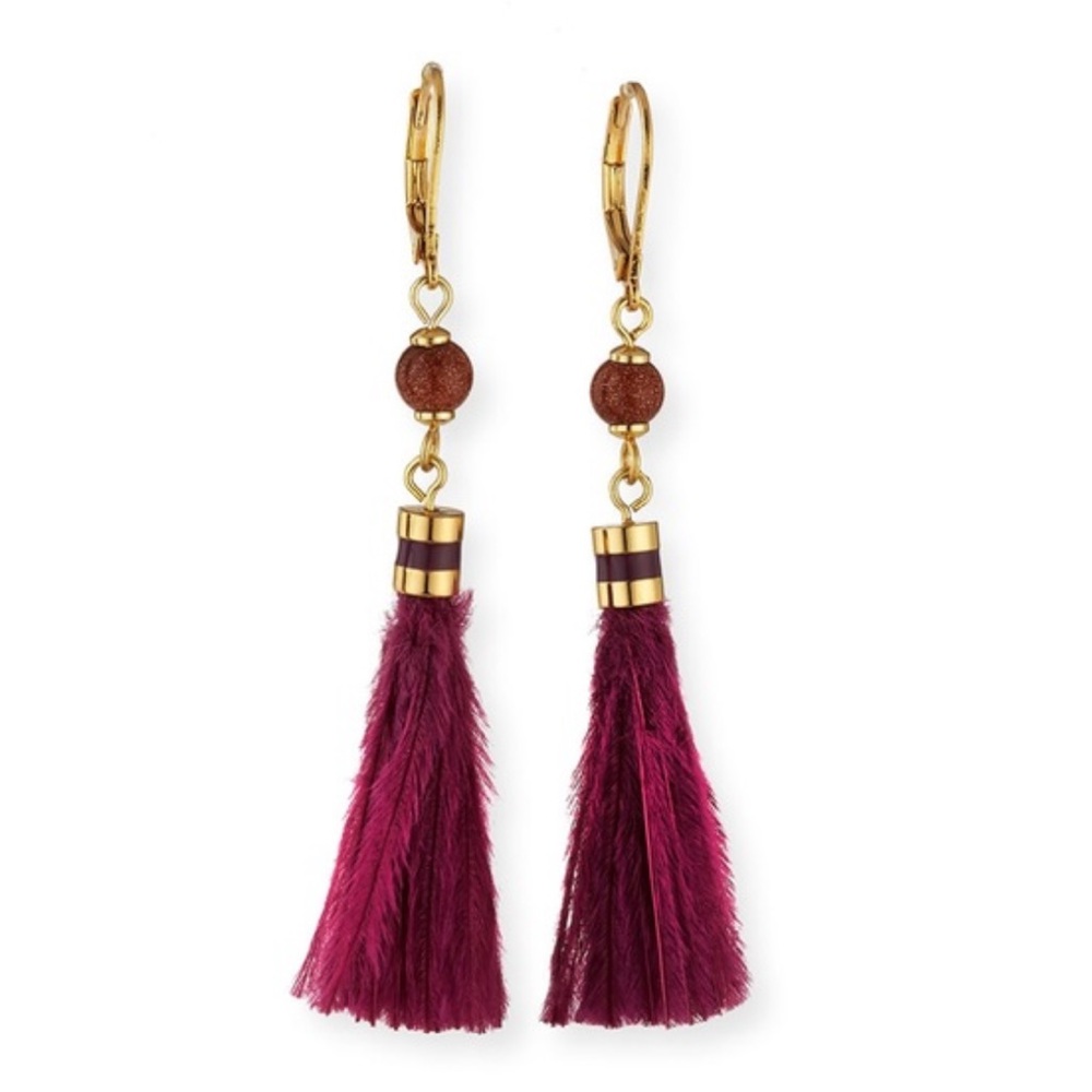 Kate Spade Swing Time Gold and Burgundy Tassel Earrings